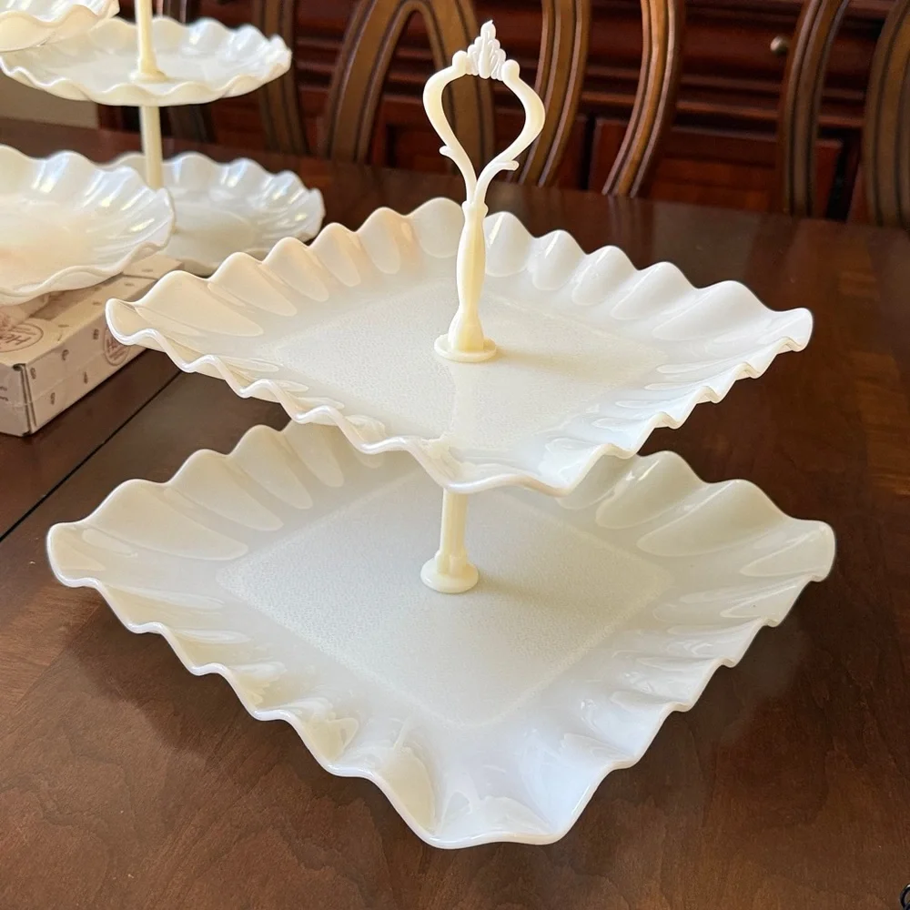 Elegant Cream Two-Tier Serving Tray plastic server sandwich cupcake dessert - Picture 7 of 9